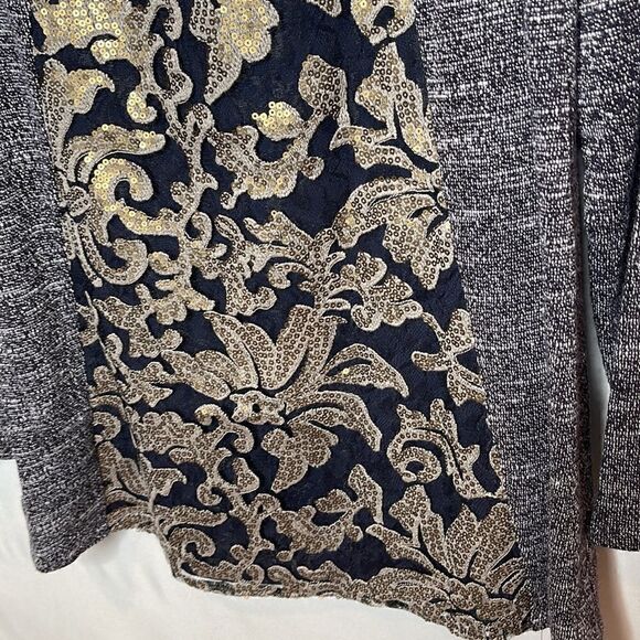 LOGO By Lori Goldstein Navy Blue Sequins Panel Back Tunic  Sweater. Size XS. - Picture 7 of 8